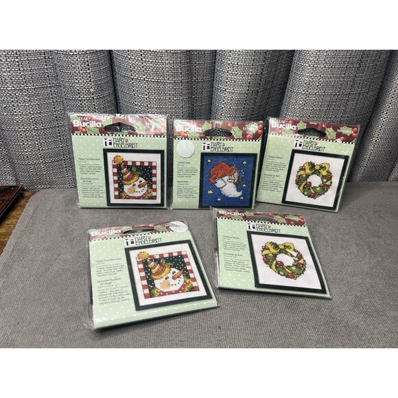 Bucilla Mary Engelbreit Mini Counted Cross Stitch Kits Christmas Lot of 5 Santa - Picture 1 of 10